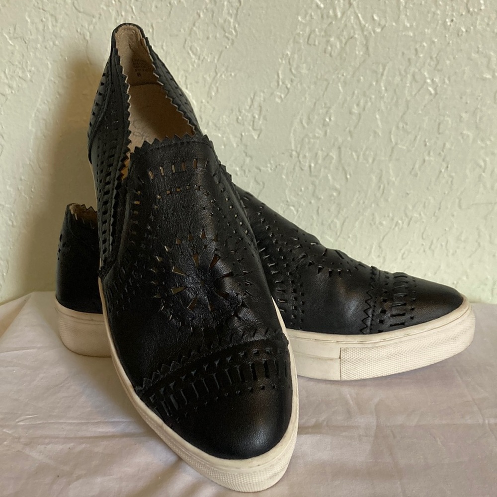 Seychelles Bohemian Black Laser Cut Platform Chunky Slip On Sneakers
